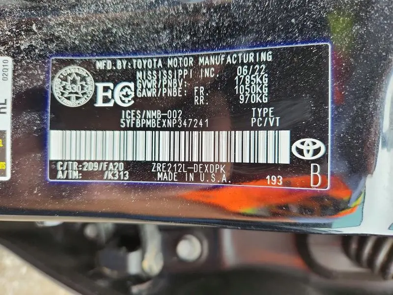 2022 TOYOTA COROLLA LE  