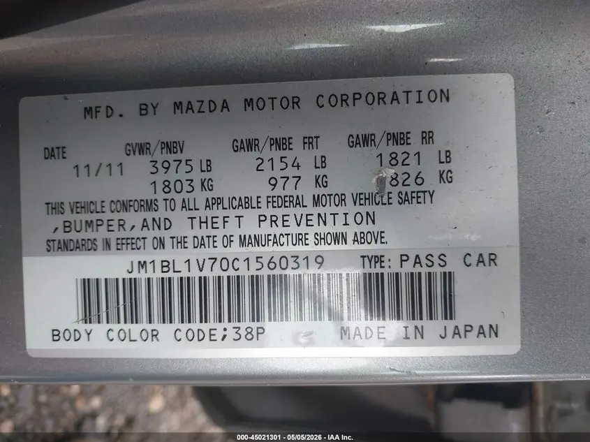 2012 MAZDA MAZDA3 I TOURING