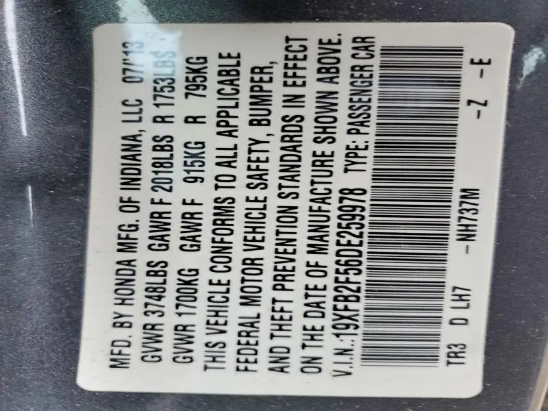 2013 HONDA CIVIC LX  