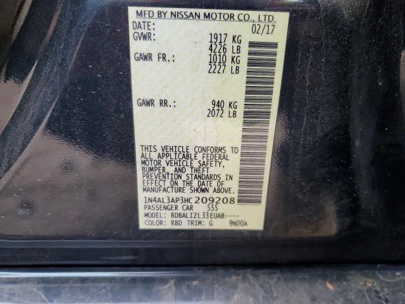 2017 NISSAN ALTIMA 2.5 SV  