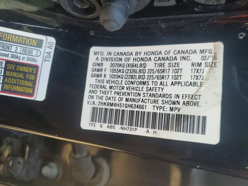 2016 HONDA CR-V EX  