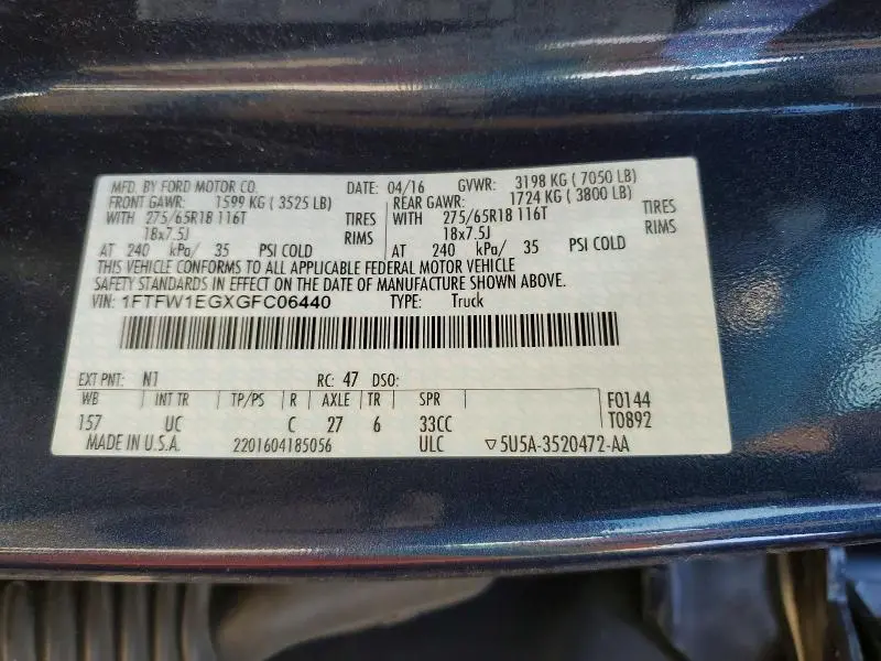 2016 FORD F150 SUPERCREW  