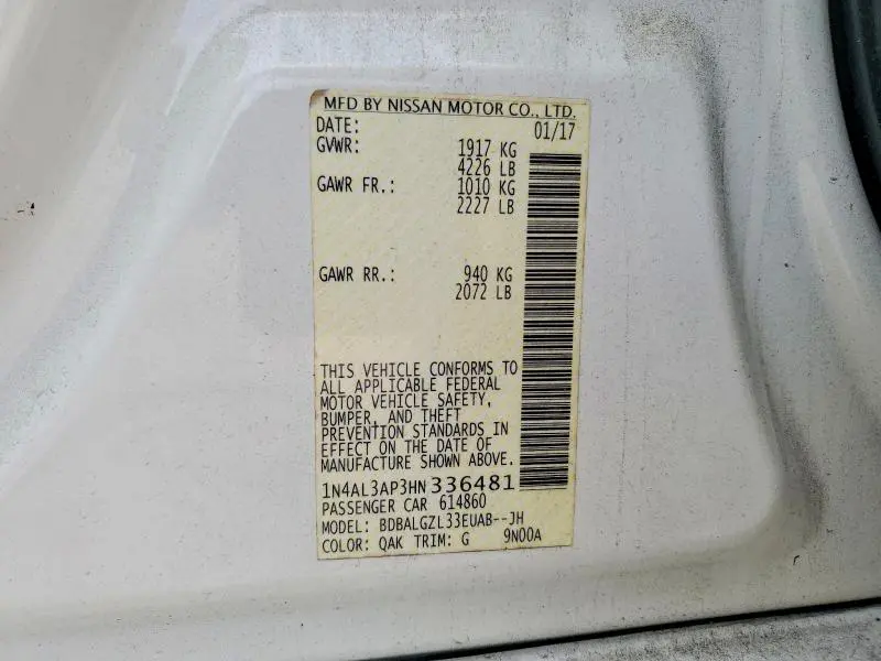 2017 NISSAN ALTIMA 2.5 S  