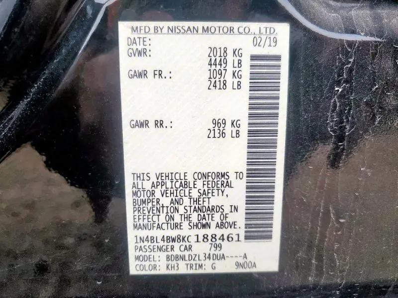 2019 NISSAN ALTIMA S  