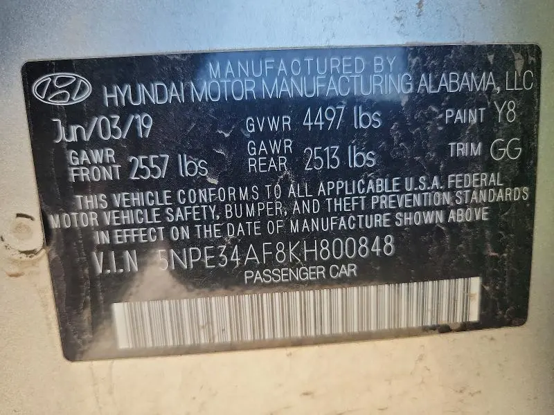 2019 HYUNDAI SONATA SEL  