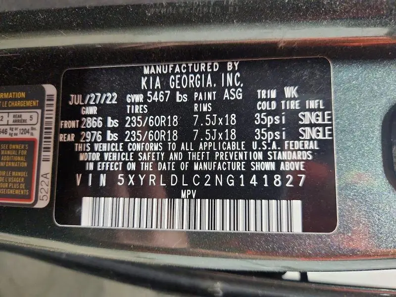 2022 KIA SORENTO S  