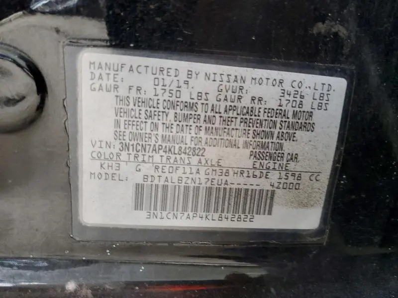 2019 NISSAN VERSA SV  