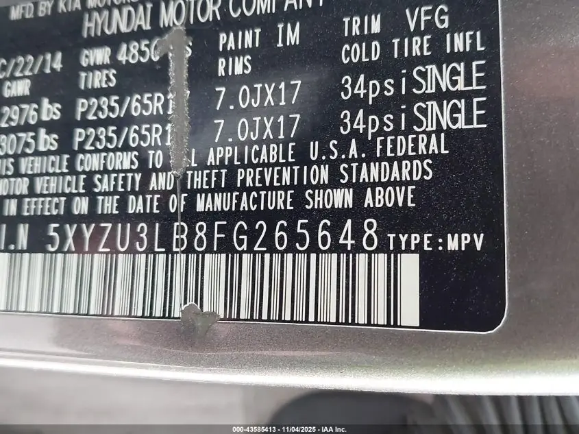 2015 HYUNDAI SANTA FE SPORT 2.4L