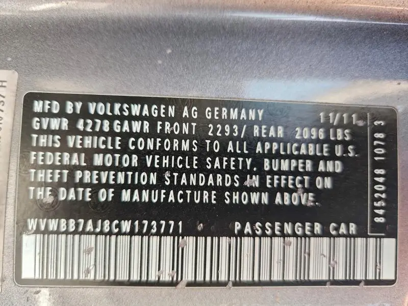 2012 VOLKSWAGEN GOLF   