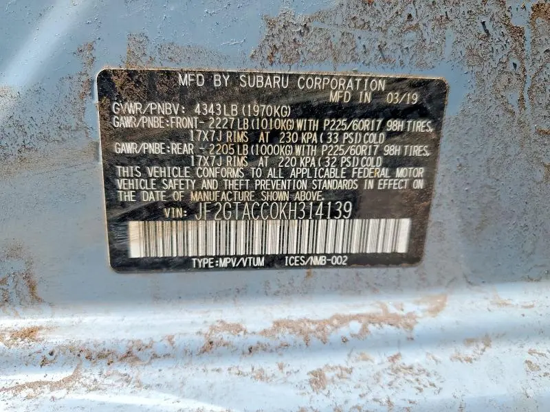 2019 SUBARU CROSSTREK PREMIUM  