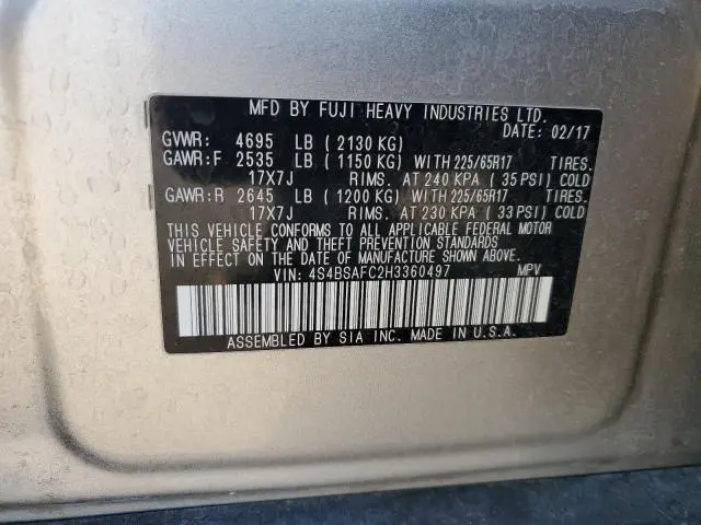 2017 SUBARU OUTBACK 2.5I PREMIUM  