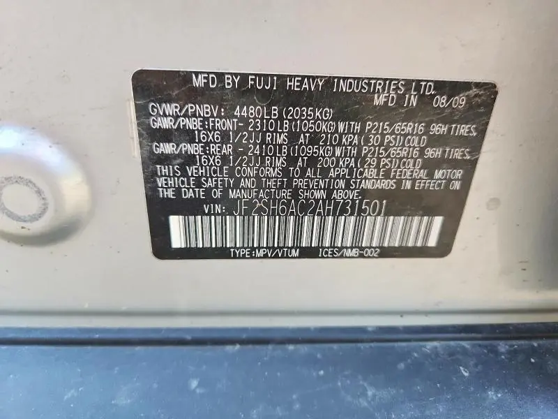2010 SUBARU FORESTER 2.5X  