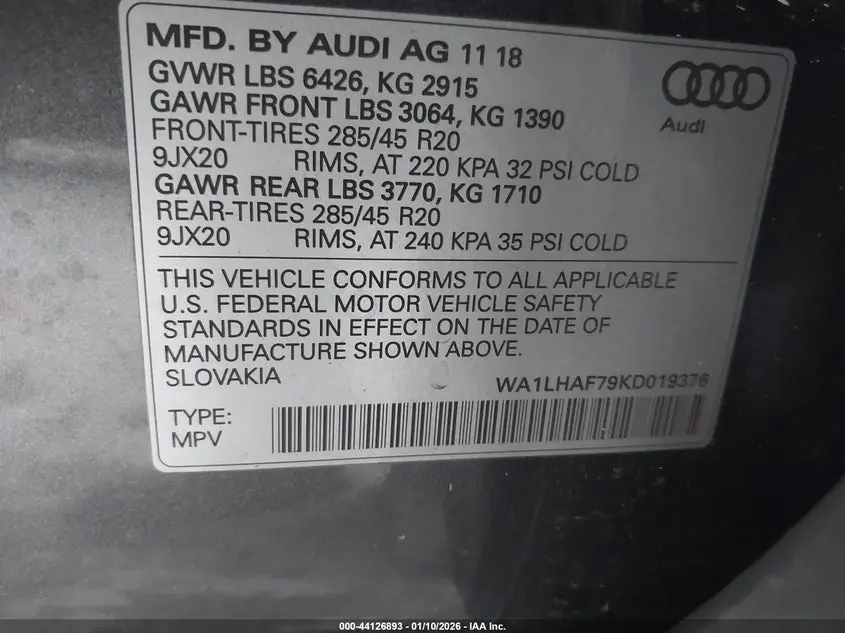 2019 AUDI Q7 45 PREMIUM/45 SE PREMIUM