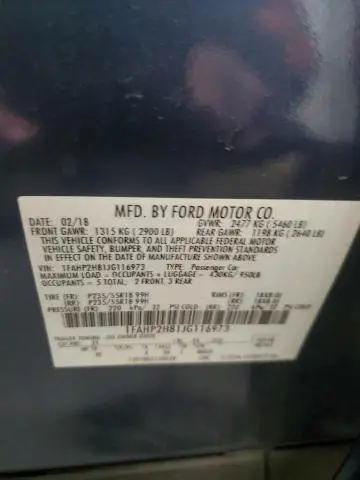 2018 FORD TAURUS SEL  