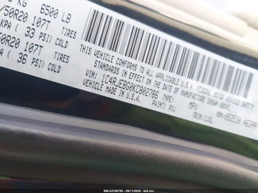 2019 JEEP GRAND CHEROKEE LIMITED 4X2