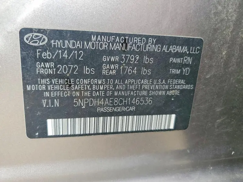 2012 HYUNDAI ELANTRA LIMITED  