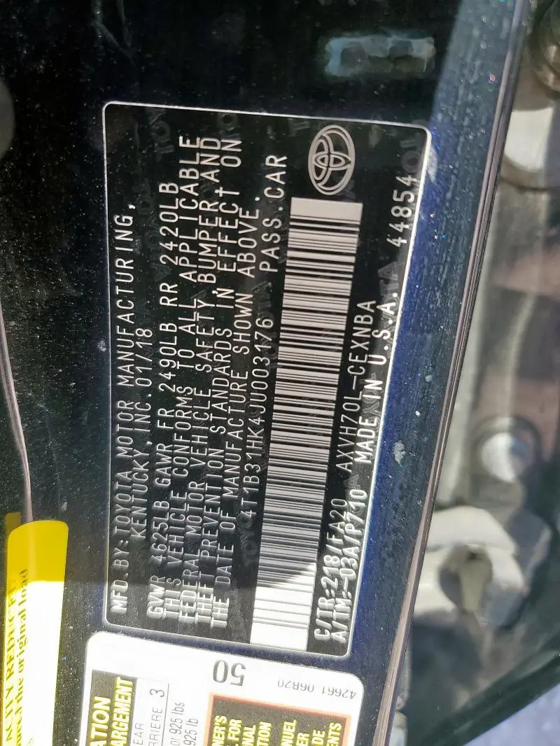 2018 TOYOTA CAMRY LE  