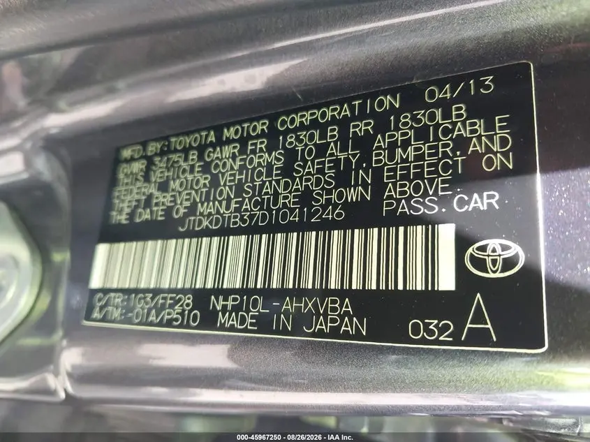 2013 TOYOTA PRIUS C TWO