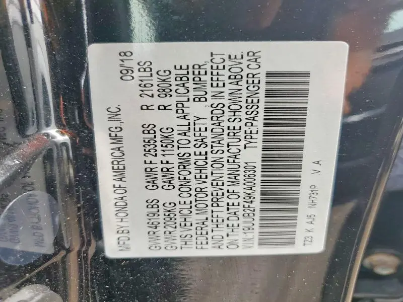 2019 ACURA TLX TECHNOLOGY  