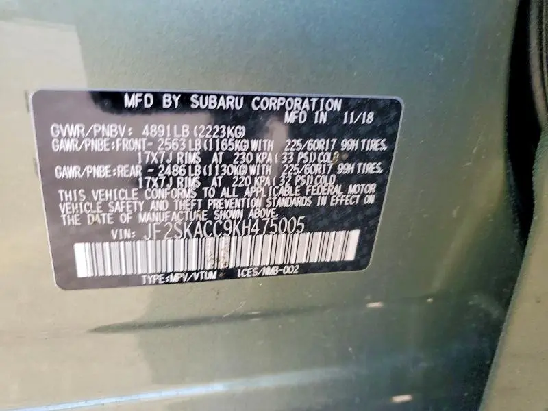 2019 SUBARU FORESTER   