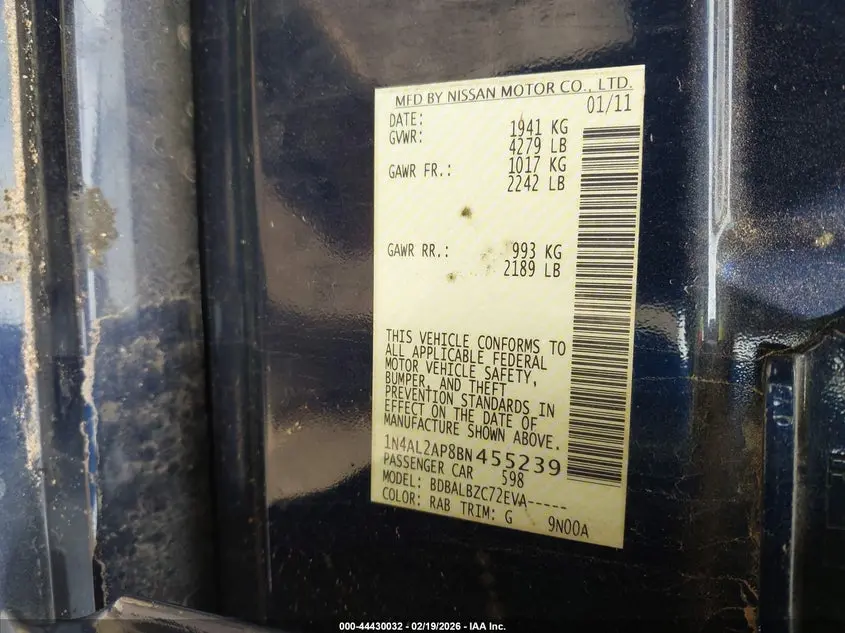 2011 NISSAN ALTIMA 2.5 S