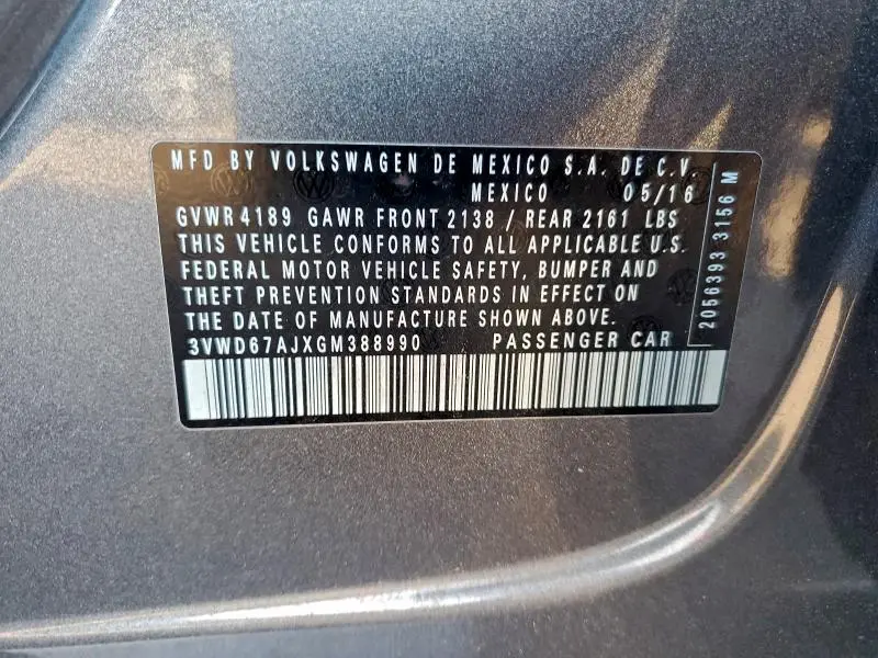 2016 VOLKSWAGEN JETTA SE  