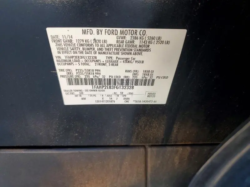 2015 FORD TAURUS SEL  