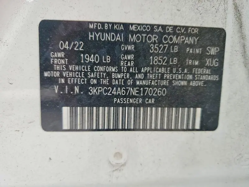 2022 HYUNDAI ACCENT SE  