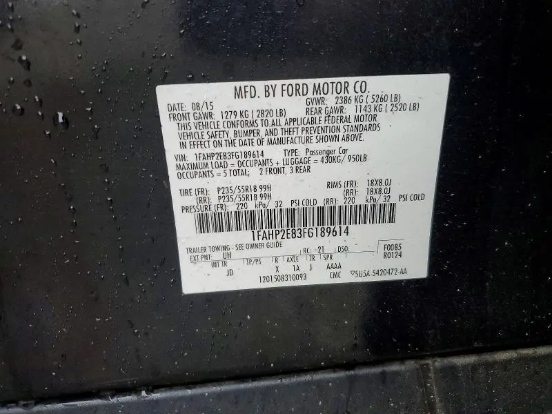 2015 FORD TAURUS SEL  
