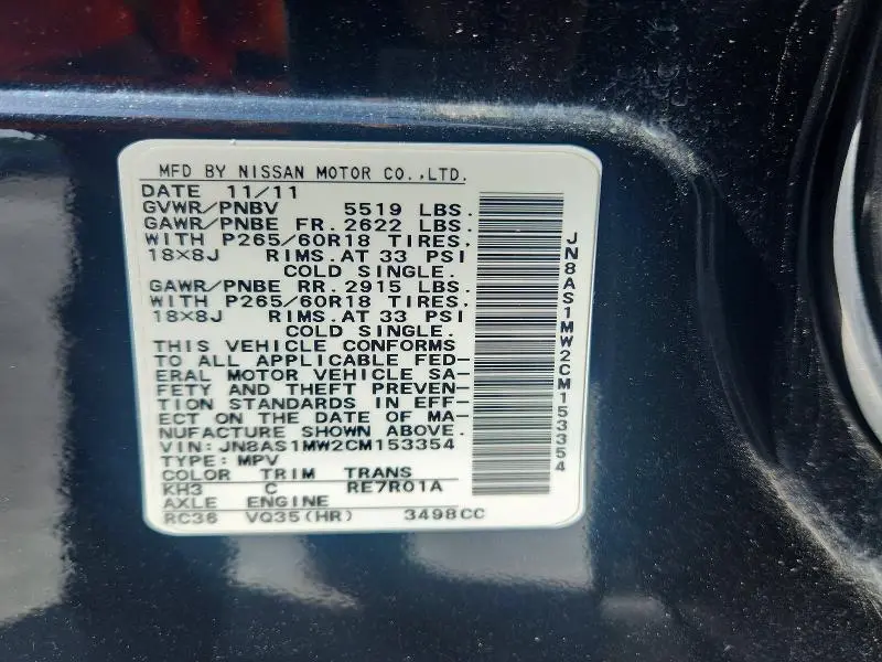 2012 INFINITI FX35 BASE  
