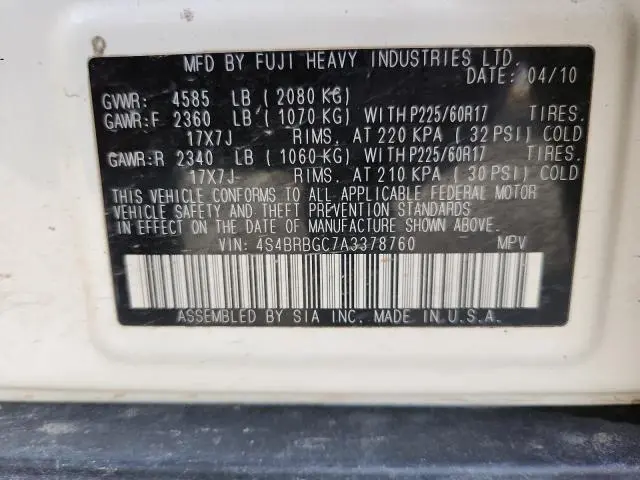 2010 SUBARU OUTBACK 2.5I PREMIUM  