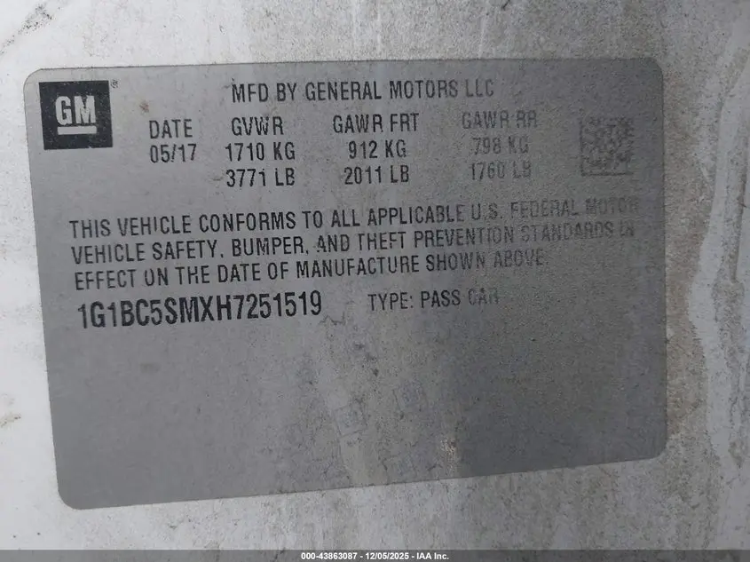 2017 CHEVROLET CRUZE LS AUTO