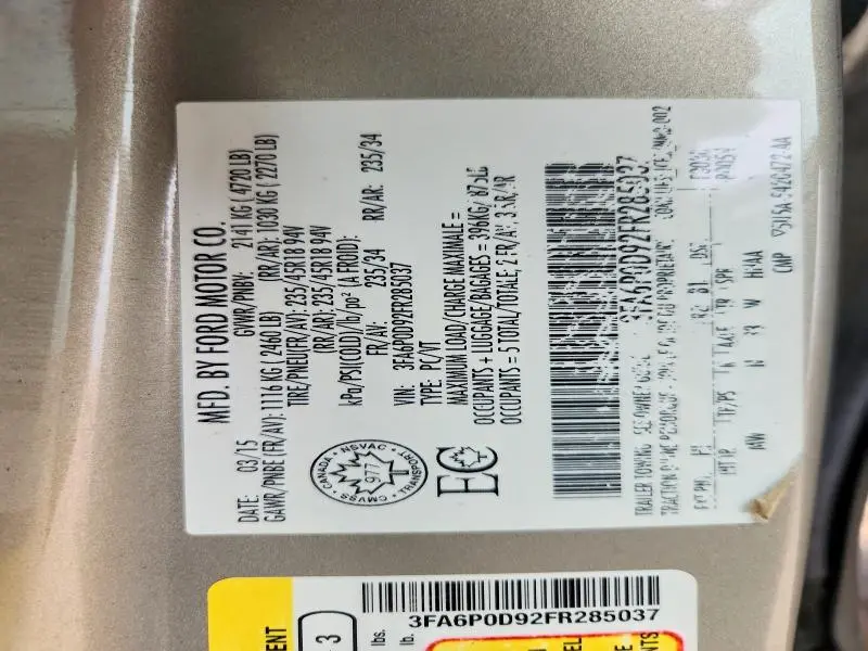 2015 FORD FUSION TITANIUM  