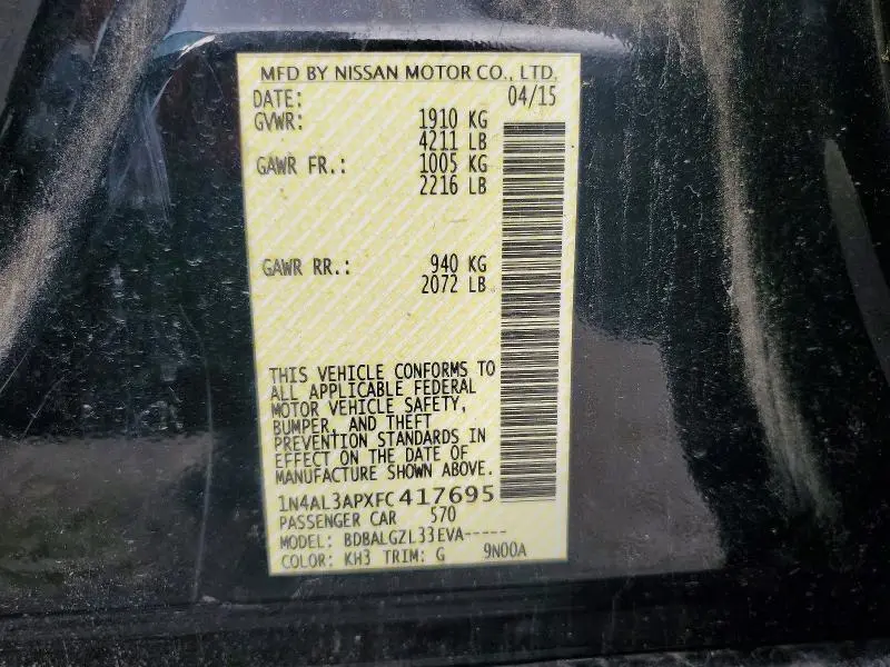 2015 NISSAN ALTIMA 2.5 S  