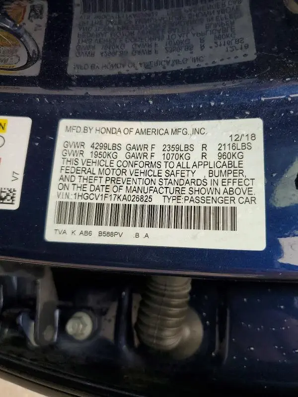 2019 HONDA ACCORD LX  