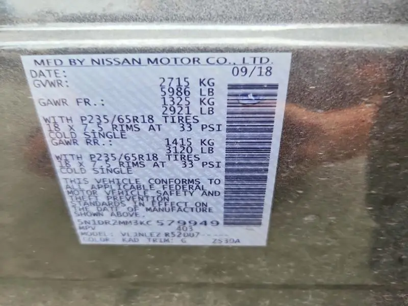 2019 NISSAN PATHFINDER SV  