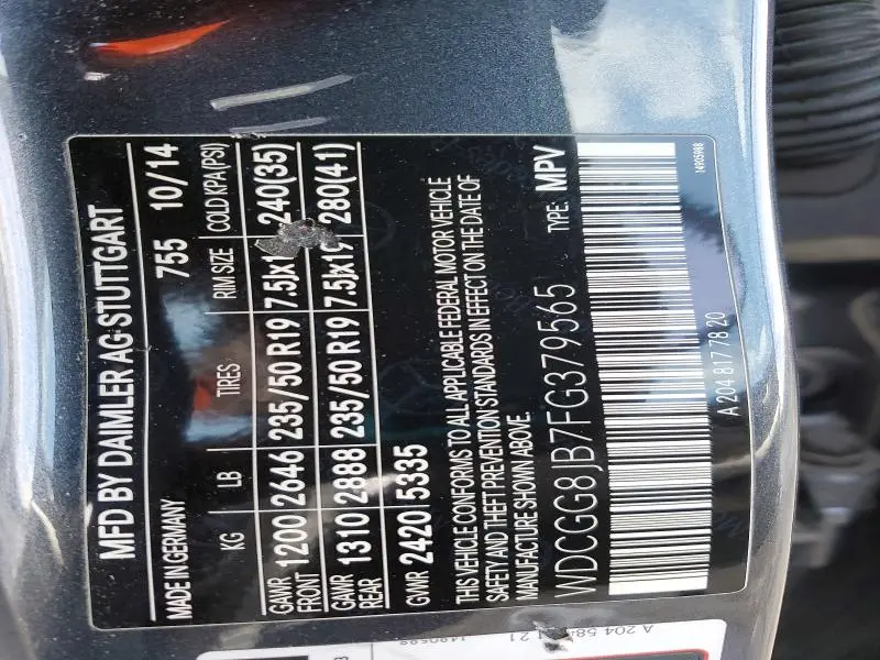 2015 MERCEDES-BENZ GLK 350 4MATIC  