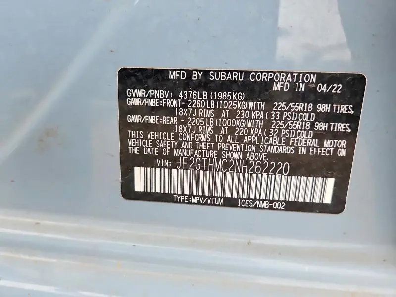 2022 SUBARU CROSSTREK LIMITED  