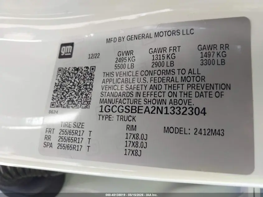 2022 CHEVROLET COLORADO 2WD  SHORT BOX WT