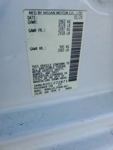 2020 NISSAN ALTIMA SR  