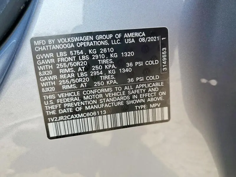 2021 VOLKSWAGEN ATLAS SE  