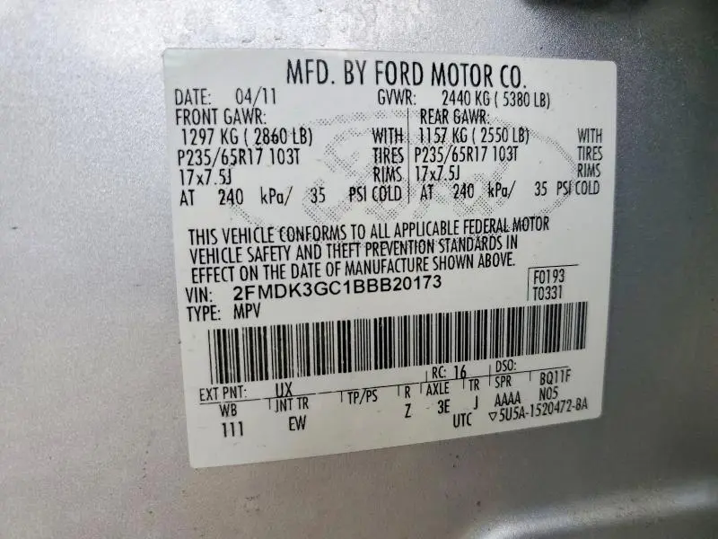 2011 FORD EDGE SE  