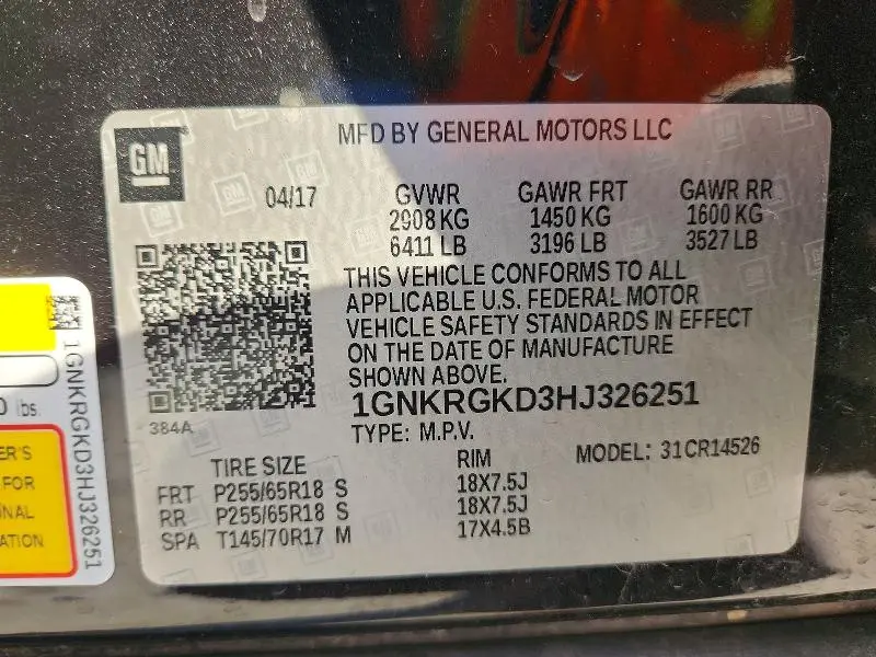 2017 CHEVROLET TRAVERSE LT  