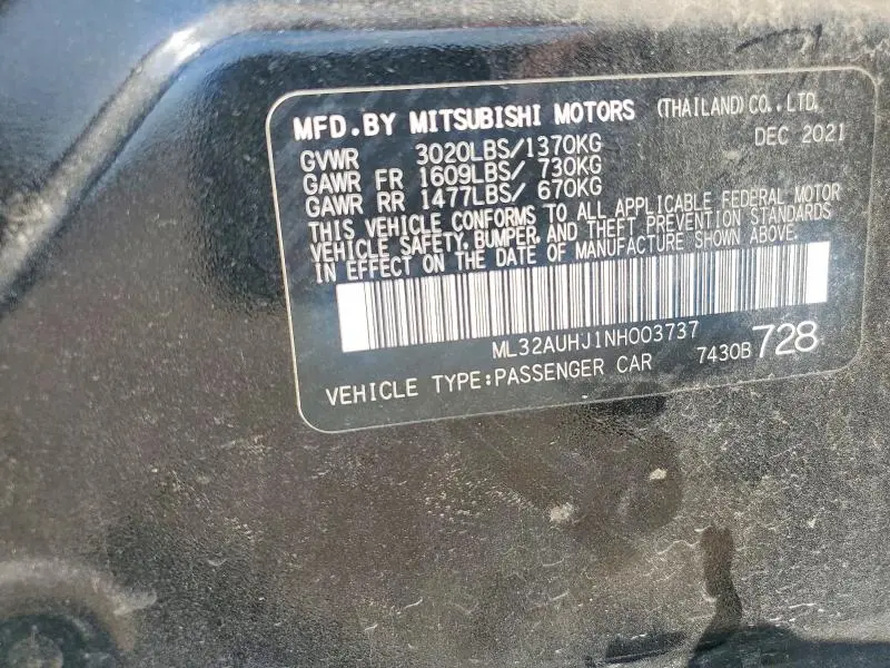 2022 MITSUBISHI MIRAGE ES  