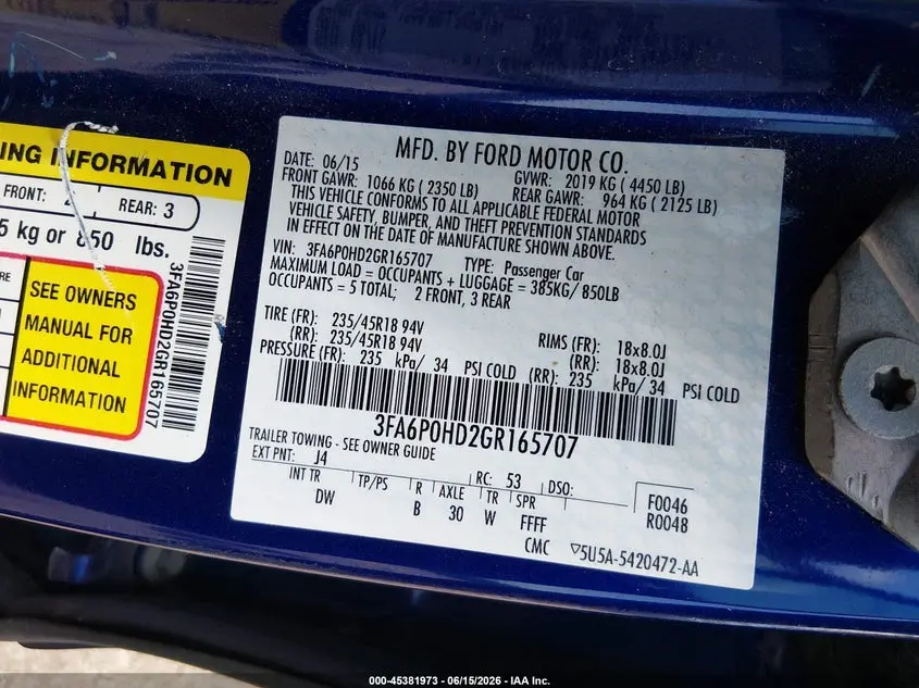 2016 FORD FUSION SE