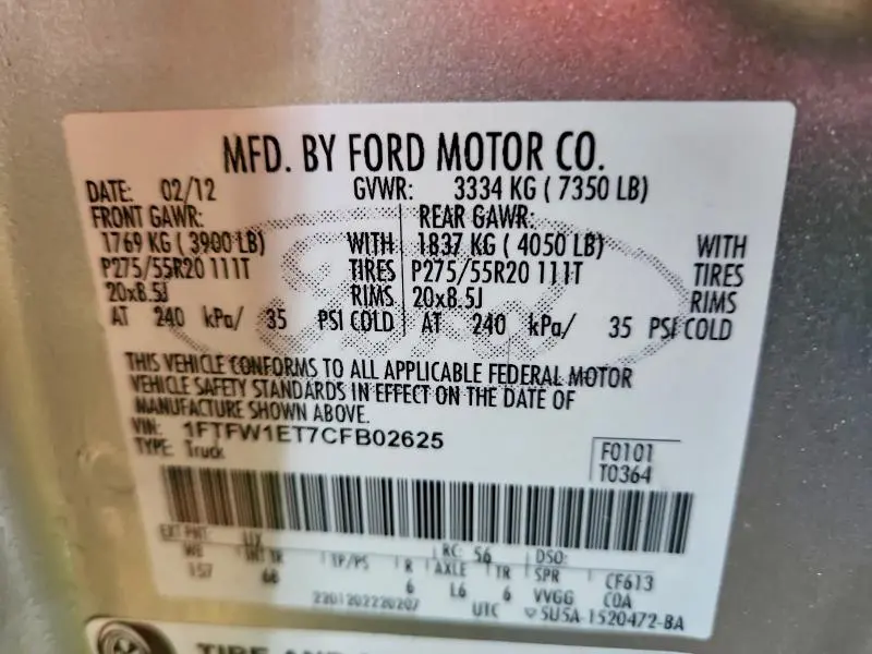 2012 FORD F150 SUPERCREW  