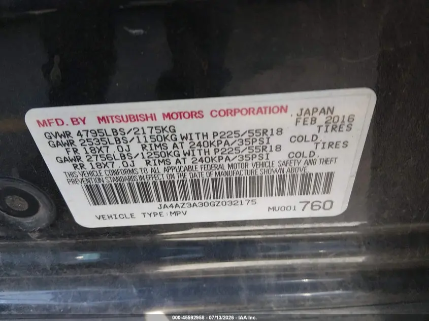 2016 MITSUBISHI OUTLANDER ES