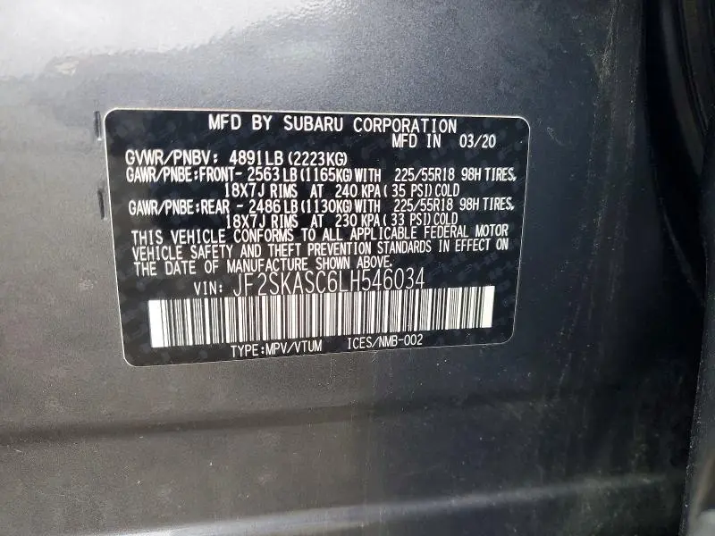 2020 SUBARU FORESTER LIMITED  