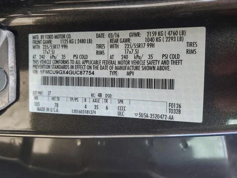 2016 FORD ESCAPE SE  