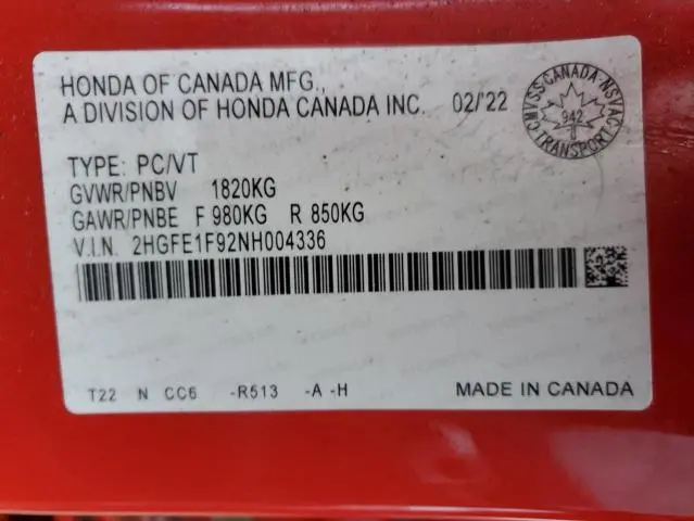 2022 HONDA CIVIC TOURING  